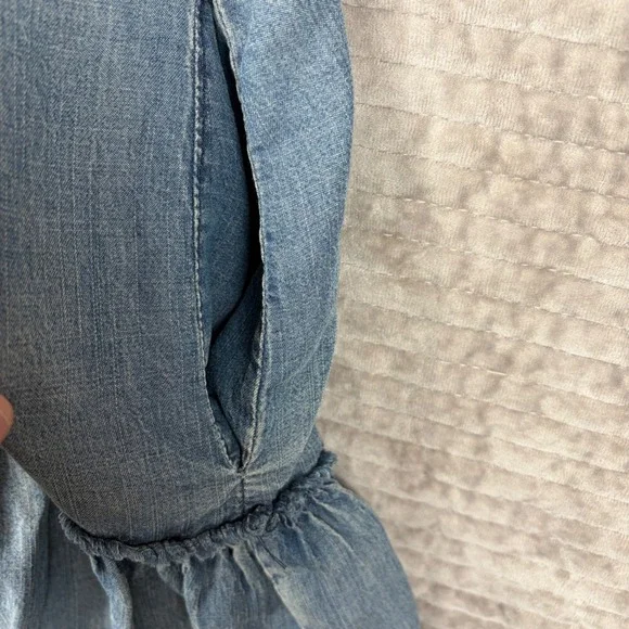 Jaded Gypsy Denim Tank Dress Blue Cotton Ruffle Hem Boho Mini S/M Made in USA - Picture 9 of 11